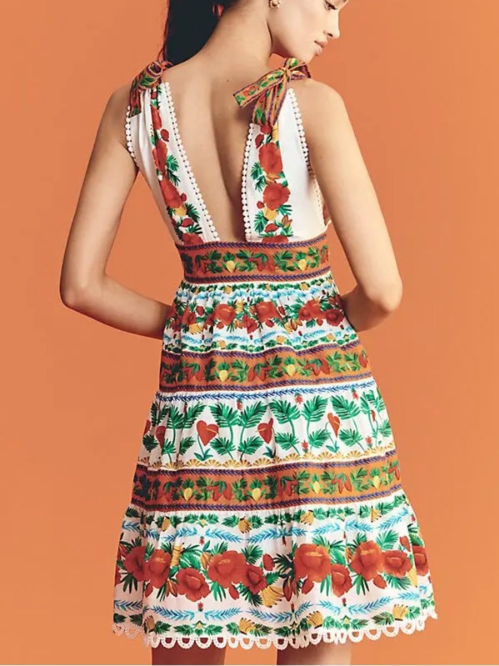 Farm Rio x Anthropologie V-Neck Tiered Mini Dress | LARGE - Picture 2 of 13